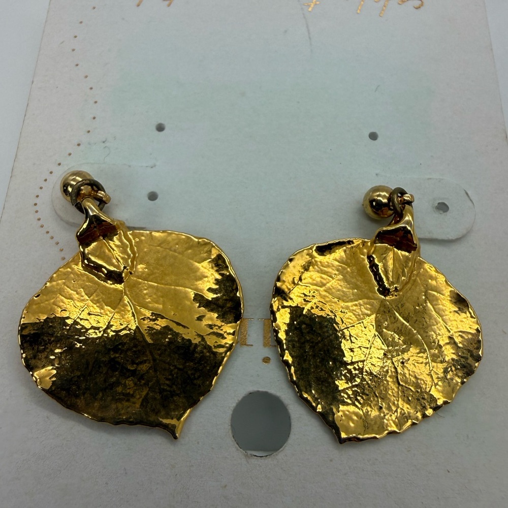 Periwinkle by Barlow Gold Aspen Leaf Drop Earrings Botanical Nature Jewelry Gift